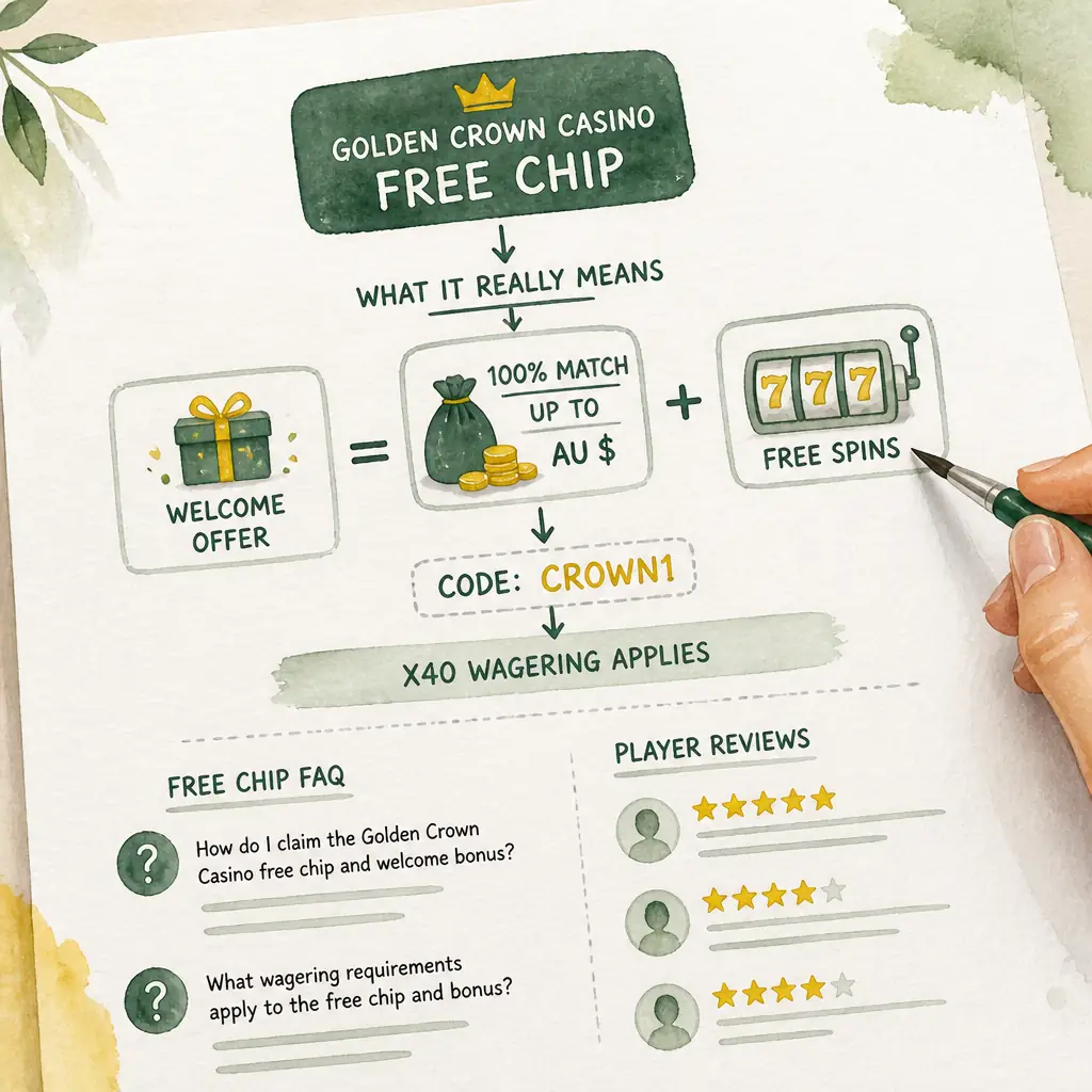 Golden Crown Casino Free Chip visual guide for Golden Crown Casino
